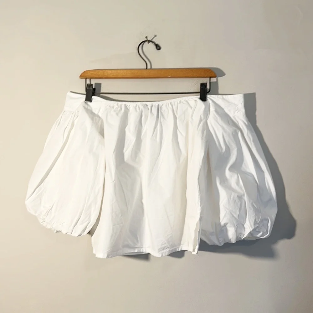 Anthropologie x Mare Mare White Off Shoulder Puff Sleeve Crop top blouse Sz S